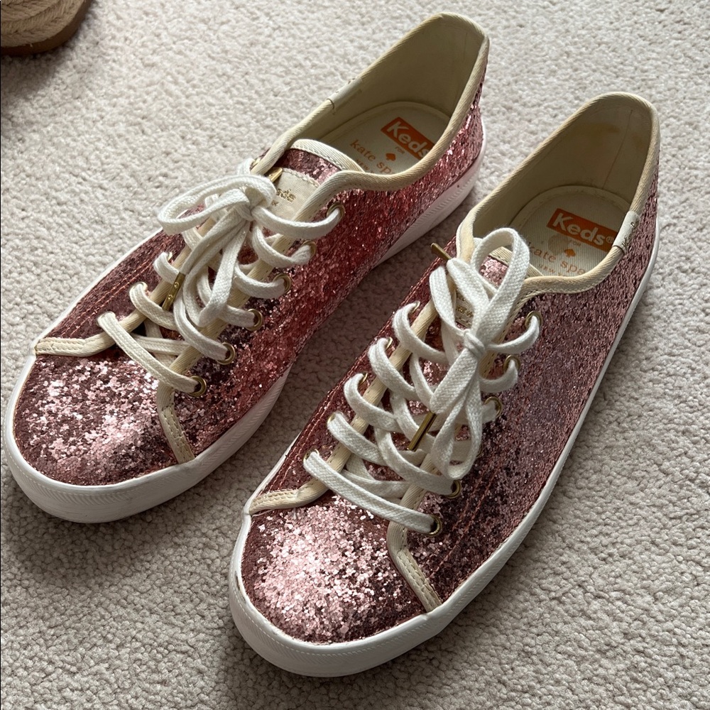 Kate Spade Keds Kickstart Pink Glitter Low-Top Lace-Up Sneakers